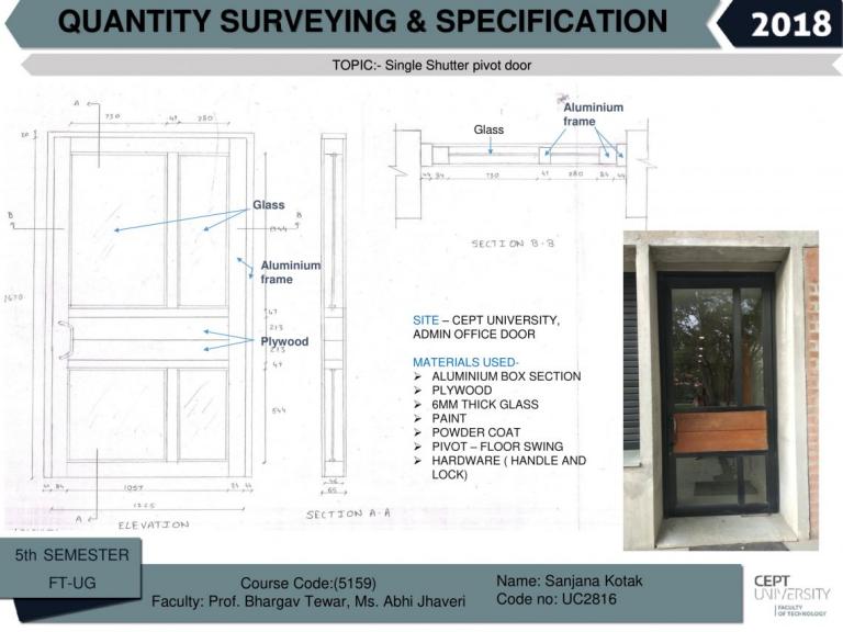 Quantity And Rate Analysis Of Single Shutter Pivot Door